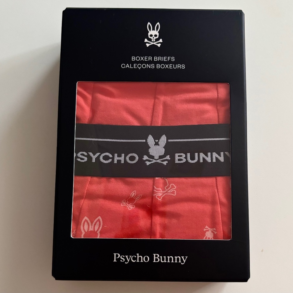 Psycho Bunny New Logo Band Print Orange Coral Boxer Briefs 2-Pack Box